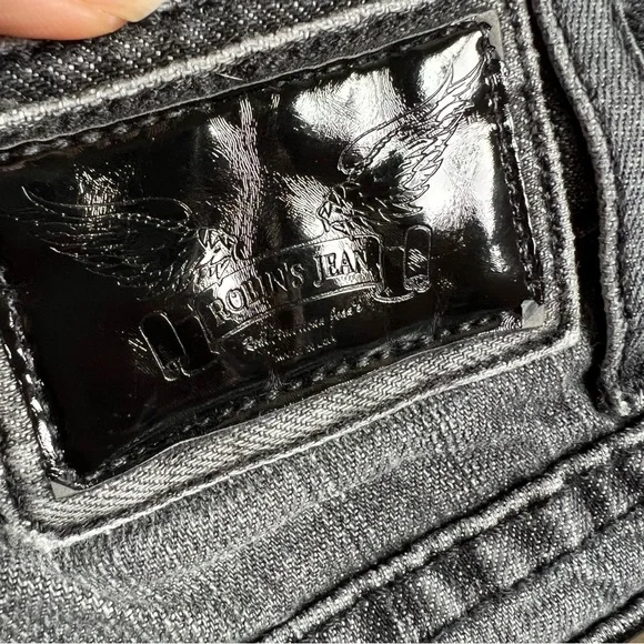 Robin's Jean Men's Raw Denim Straight Leg Black Jeans with Studs, size 38